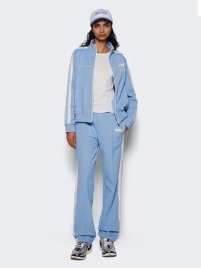 Sporty & Rich Light Blue Track Pants w/White Side Stripes & zip front jkt